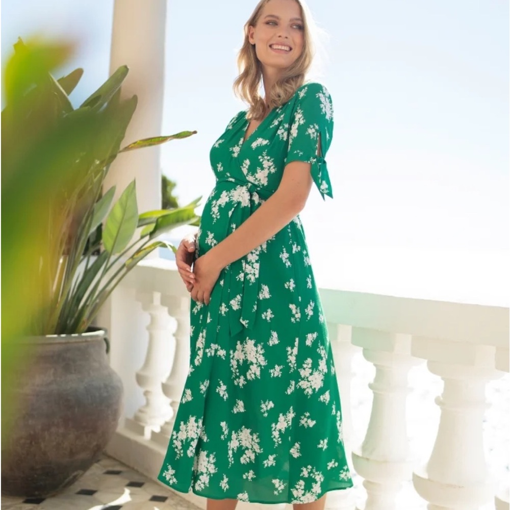 Seraphine Bessie Green Midi Wrap Maternity Dress